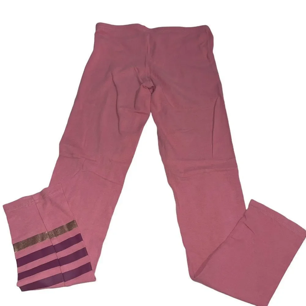 4/$25 - Old Navy‎ Pink Leggings w/ Dark Pink & Gold Stripes on Leg - L (10-12)